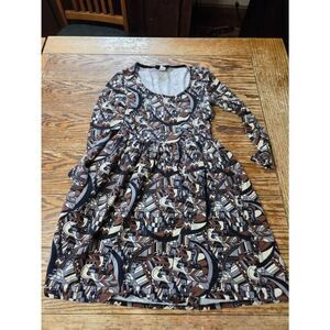 Nooworks brown&black abstract pattern dress sz XS